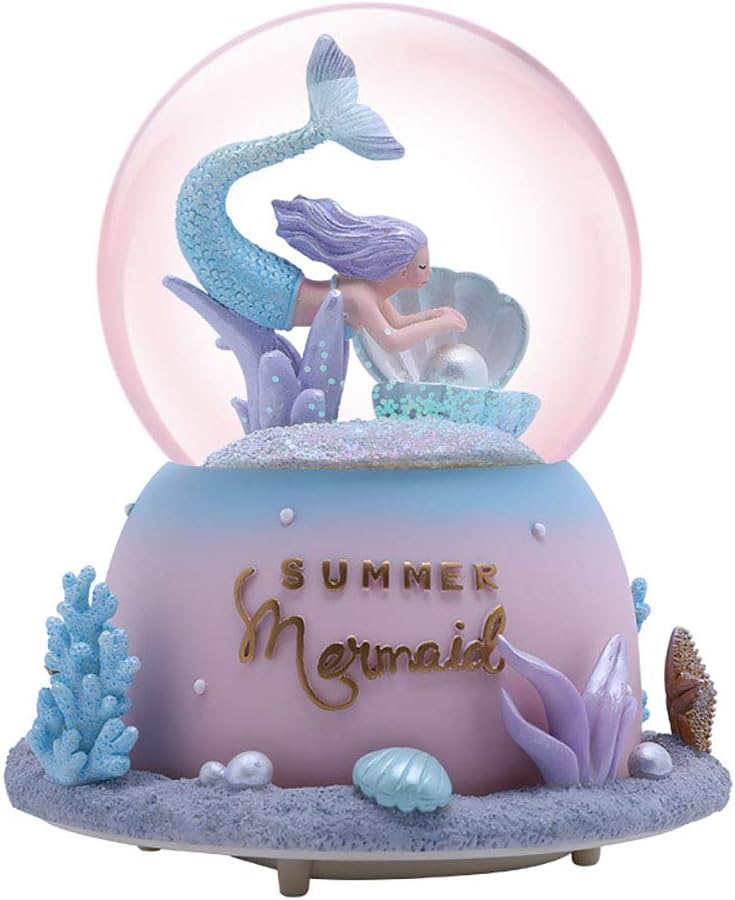 YONGYAN Mermaid Musical Snow Globes Water Globe Shell Pearl Base Winter Glitter Art Crystal Ball
