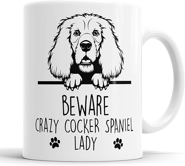 Cocker Spaniel Beware Crazy Cocker Spaniel Lady Mug Pet Present Cocker Spaniel Dog Mum Dad Friend Joke Funny Gift Cup Birthday Christmas, Ceramic Mug
