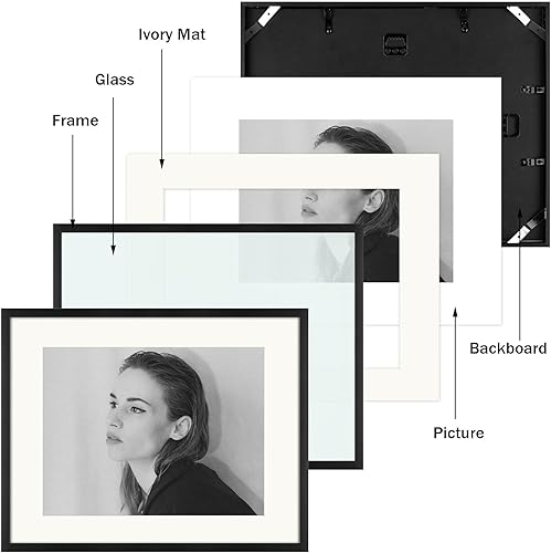 Miniatura 3 de Golden State Art, Marco de fotos de aluminio de 11 x 14 pulgadas con paspartú de color marfil para fotos de 8.5 x 11 pulgadas, ganchos de dientes de