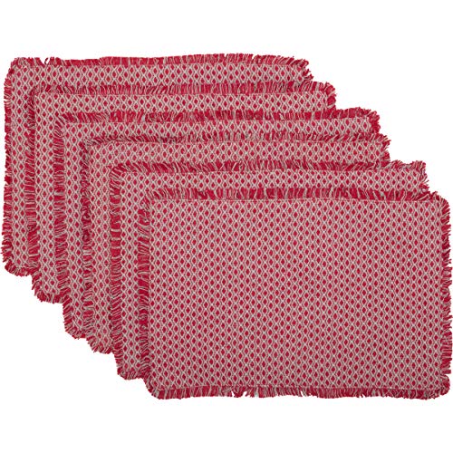 VHC Brands Tannen Placemat Set of 6, 12x18, Red 6 Pieces