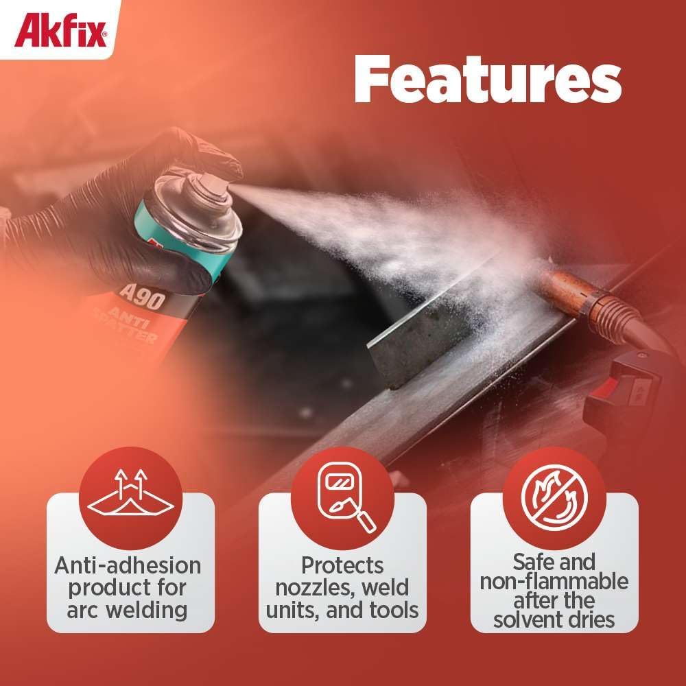 Akfix A90 Anti Spatter Welding Spray (12x12 Oz.) - Heavy Duty Welding Anti-Spatter Spray for Arc, MIG and TIG tips, Non-Flammable Anti Splatter Welding Spray for Safe Welding | 12 Oz. 12 Pack