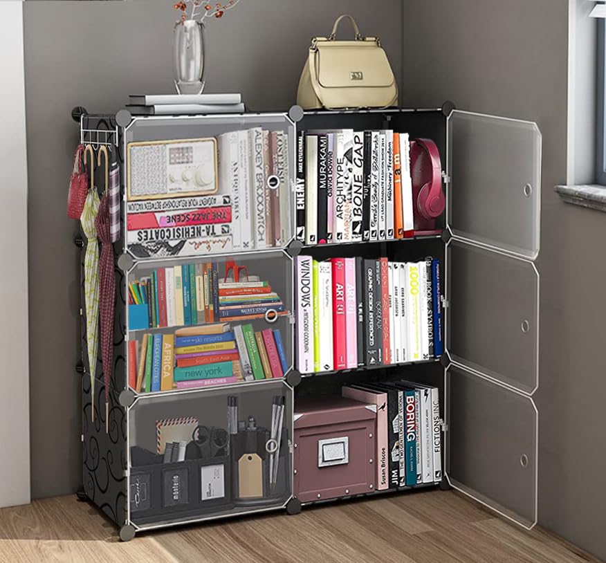 AYSIS Non Woven Fabric, Plastic, Metal Bookshelf | Storage Shelve For Books Storage Organizer | Children Book Rack | Bookcase For Home Furniture | Bookshelf For Home Library (12 Cases, Black)-image-23
