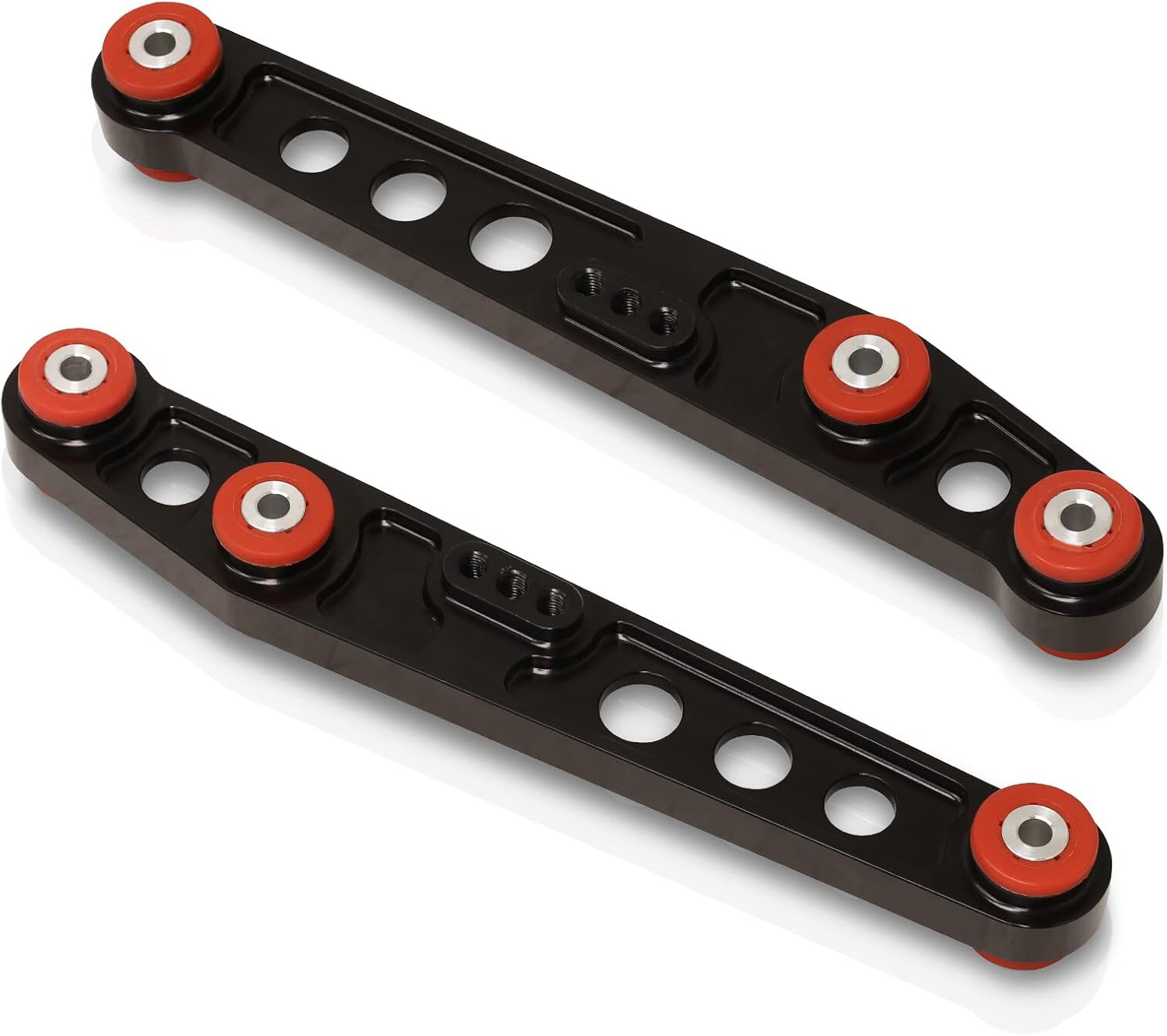AJP Distributors Rear Lower Billet Aluminum Control Arms Black Suspension Stability Adjustable Alignment Upgrade w/Red Solid Polyurethane Bushings Compatible/Replacement For Civic CRX Del Sol Integra