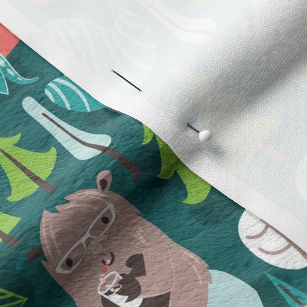 Spoonflower Fabric - Small Scale Green Background White Brown Bigfoot Aqua Yellow Teal Pine Printed on Minky Fabric by The Yard - Sewing Baby Blankets Quilt Backing Plush