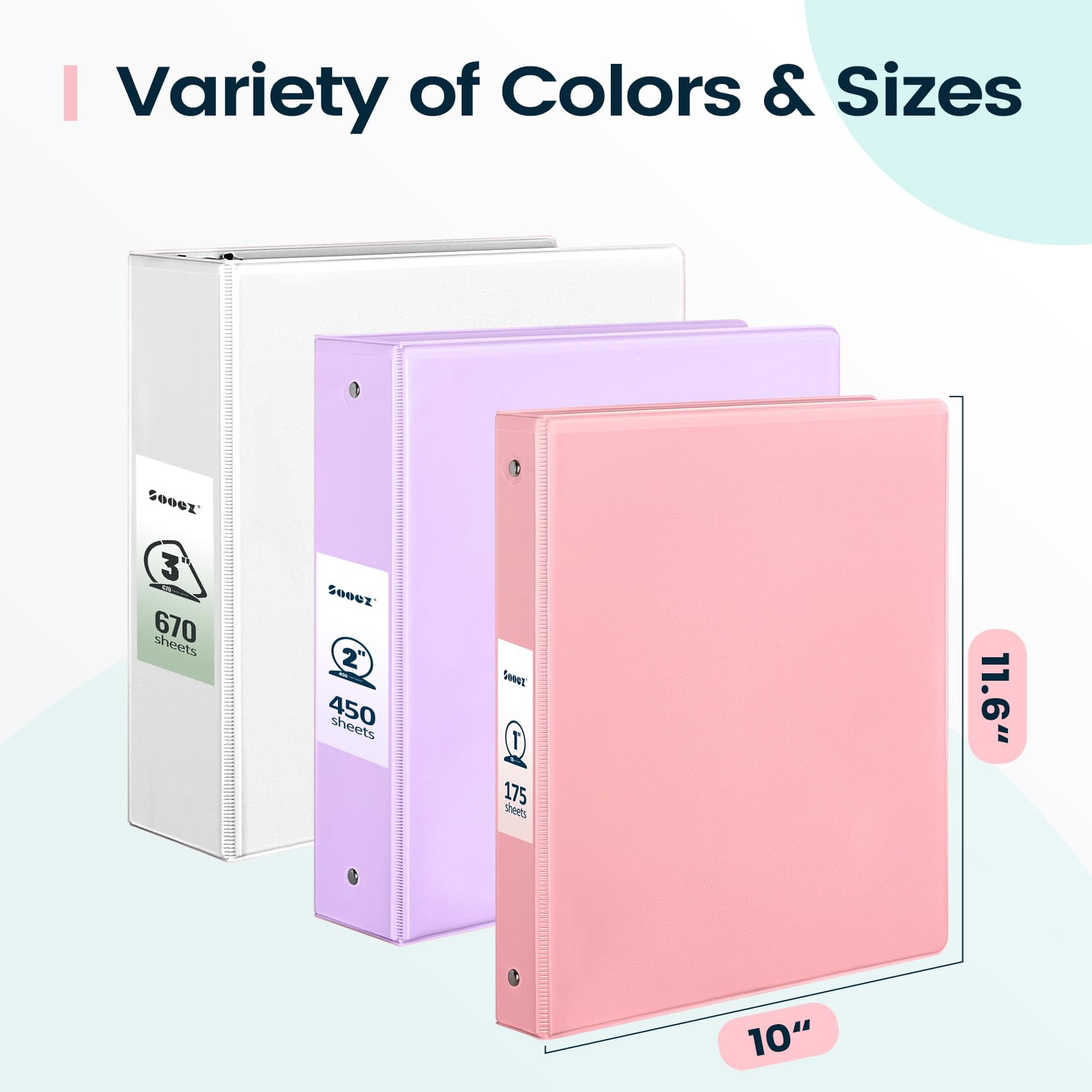 BinderX - Confezione da 2 raccoglitori a 3 anelli, anelli rotondi da 5 cm, per 900 fogli di carta da 20,5 x 28 cm, copertina personalizzabile con tasche interne, articoli scolastici per ragazze, rosa