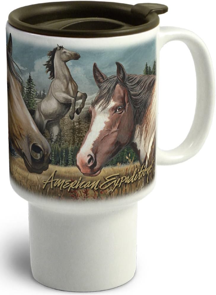 American Expedition CTMG-310 Stoneware Travel Mug, Mustang Collage, Multi-Color