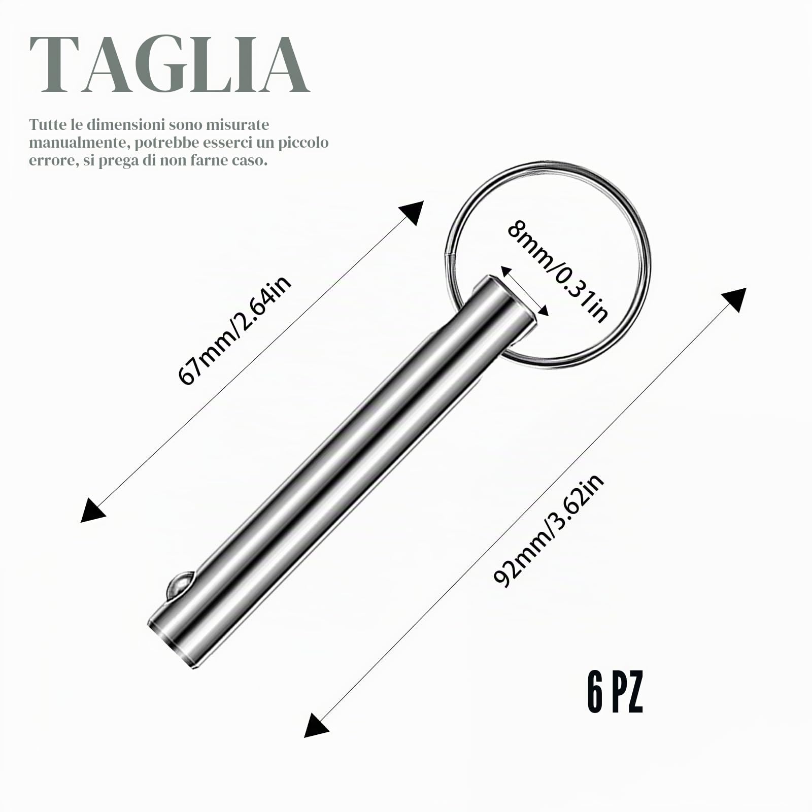 6 PCS Perni a Sgancio Rapido, perni di sgancio rapido in acciaio inox, 8mm,adatto per cantieristica navale, trattori, attrezzi agricoli,ecc