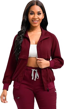 Scrubspro Scrub Jackets long Sleeve Medical Scrub Jackets for Women Zip Front