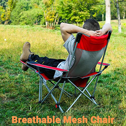 Fundango 2-Pack Reclining Camping Chair With Foot Rest, Portable Mesh Folding Lounge Chairs, Adjustable Chaise Lawn Chair With Headrest, Cup Holder, Storage Bag, For Outdoor Picnics Bbq #TOP6