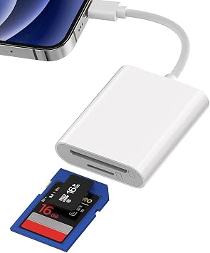SD Card Reader for iPhone iPad,2 in 1 Memory Card Reader Adapter