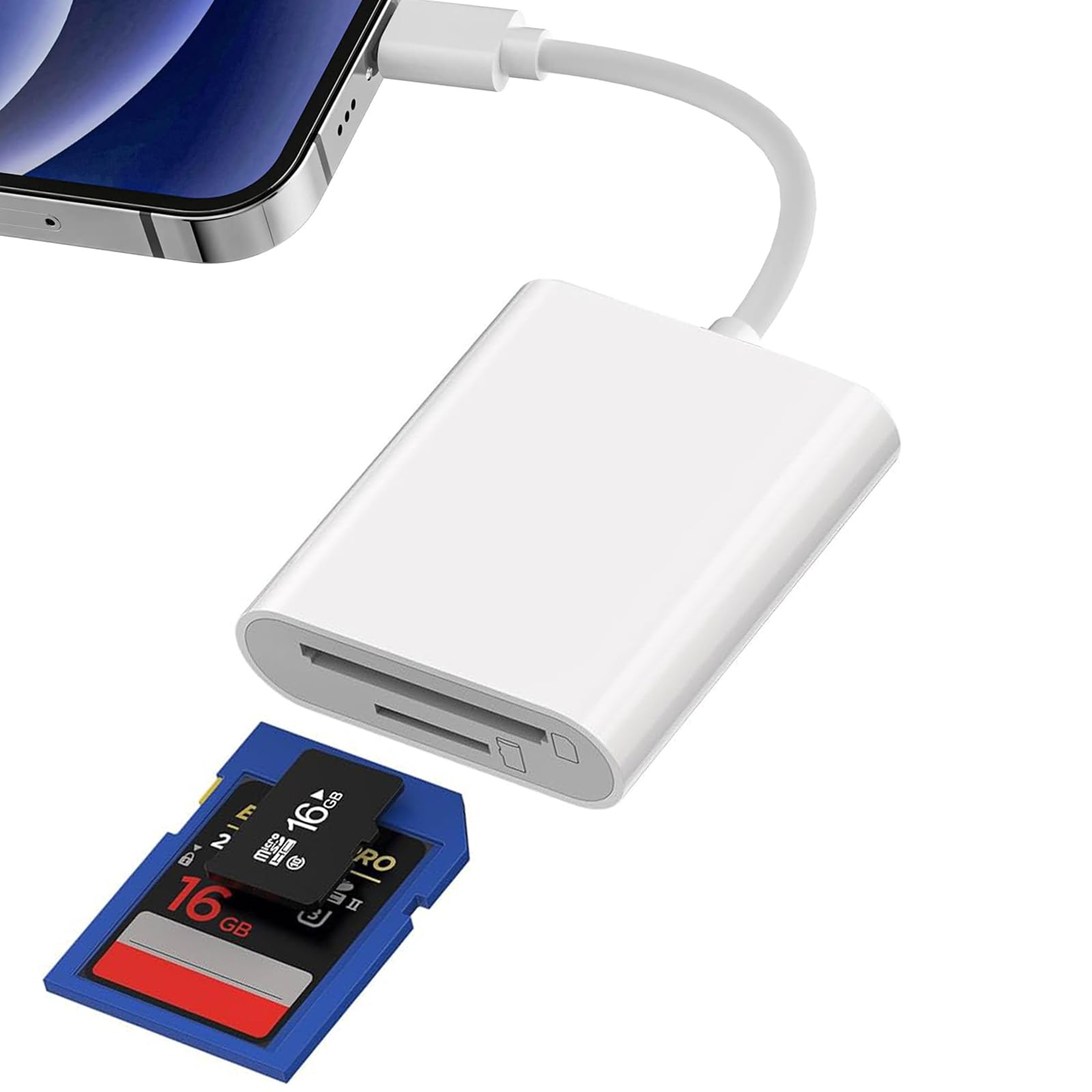 Lettore di schede SD per iPhone iPad, adattatore per schede SD di memoria con doppio connettore Lightning e USB-C, supporto di schede SD/Micro SD, visualizzatore di telecamere Trail ad alta velocità