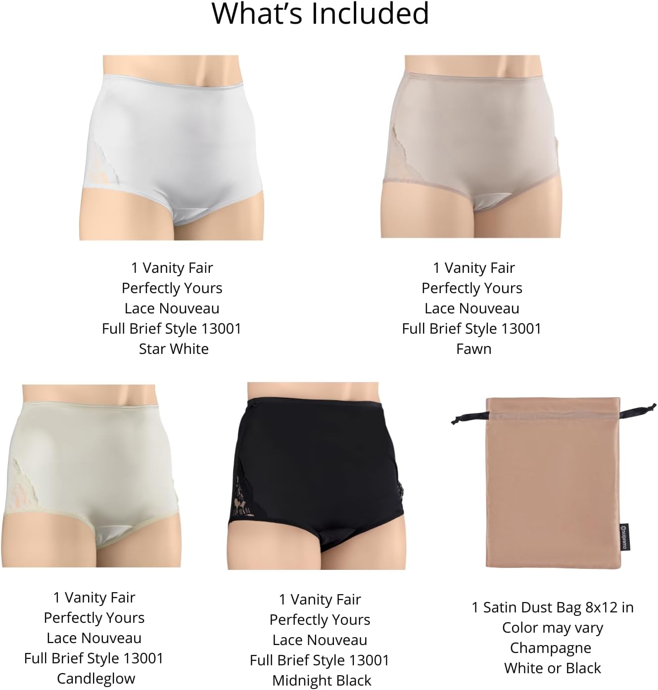 Premium Women's High Waisted Full Brief Nylon Panties with Lace Insets and Satin Finish – 4-Pack – Includes Dust Bag