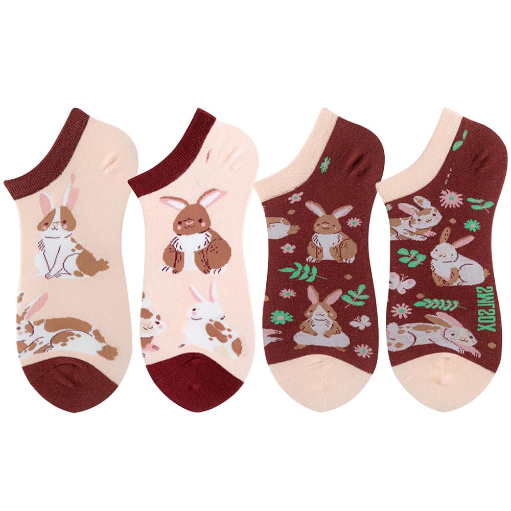 2 Pairs Funny Cartoon Animal Print Cotton Ankle Socks for Women Teens