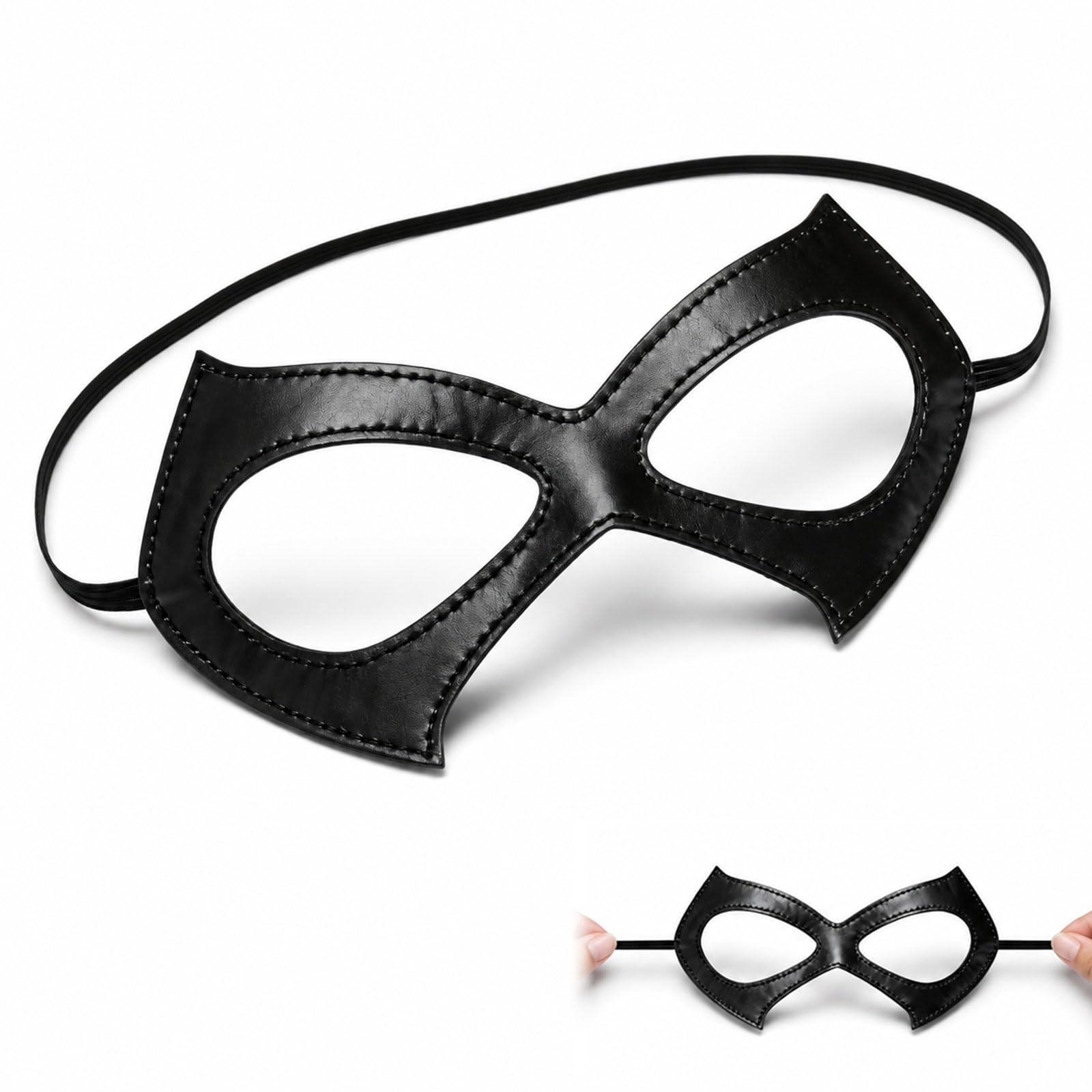 Black Faux Leather Half Face Cat Eye Mask for Adult Halloween Cosplay Party