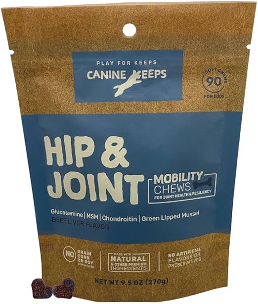 Canine Keeps Glucosamine for Dogs - Dog Hip and Joint Supplement - Glucosamine, Chondroitin, MSM, Green Lipped Mussel & Collagen for Joint Pain & Inflammation - Dog Joint Support Treats - 90 Ct.
