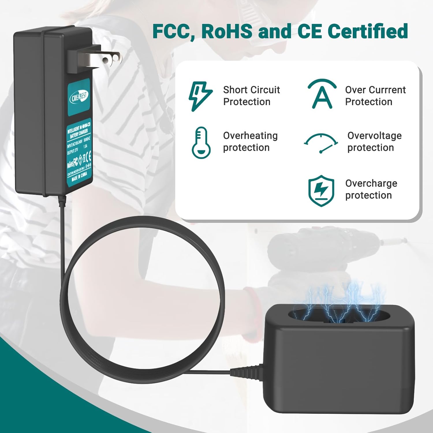 CREABEST New Battery Charger Compatible with Makita 7.2V 9.6V 12V 14.4V 18V Pod Style Ni-MH/Ni-CD Battery, Compatible with 7000 7002 7033 9000 9001 9002 9033 9600 PA12 PA14 (NOT for Li-ion Battery) - Image 7