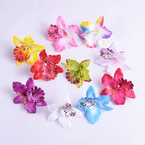 Miniatura 2 de 20 cabezas de flores artificiales de orquídeas artificiales, cabezas de flores hawaianas falsas, flores tropicales sintéticas, decoración del hogar,