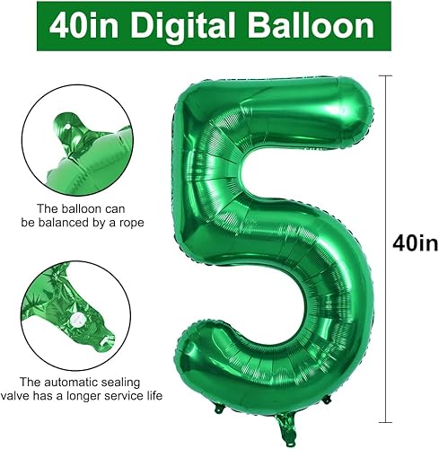 Miniatura 2 de TONIFUL Globo verde oscuro de 40 pulgadas con números grandes del 0 al 9, decoración de fiesta de cumpleaños, globo de aluminio Mylar número 5