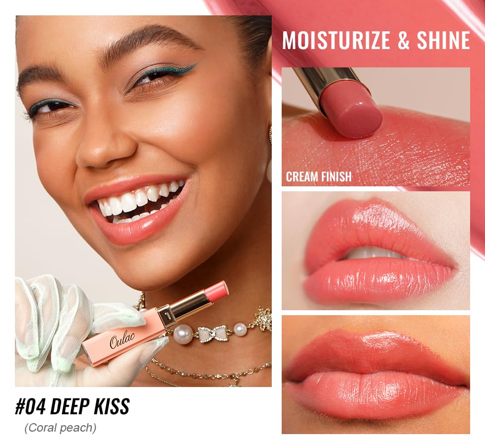 Amazon.com : Oulac Coral Peach Red Lipstick for Women, Moisturizing  Lipsticks, Glass Shine Tinted Lip Balm, Sheer Shine Juicy Lip Gloss,  Lightweight and Hydrating Formula for Dry Lip Care, Vegan Lipstick (04) :