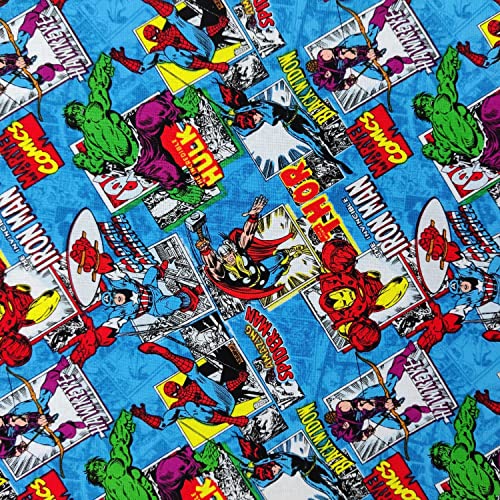 Tissu en coton FS641_2 Marvel Comics Burst Blue Iron Man Hulk Black Widow Thor Spiderman pour loisirs créatifs, matelassage, tissu d'ameublement vendu au mètre