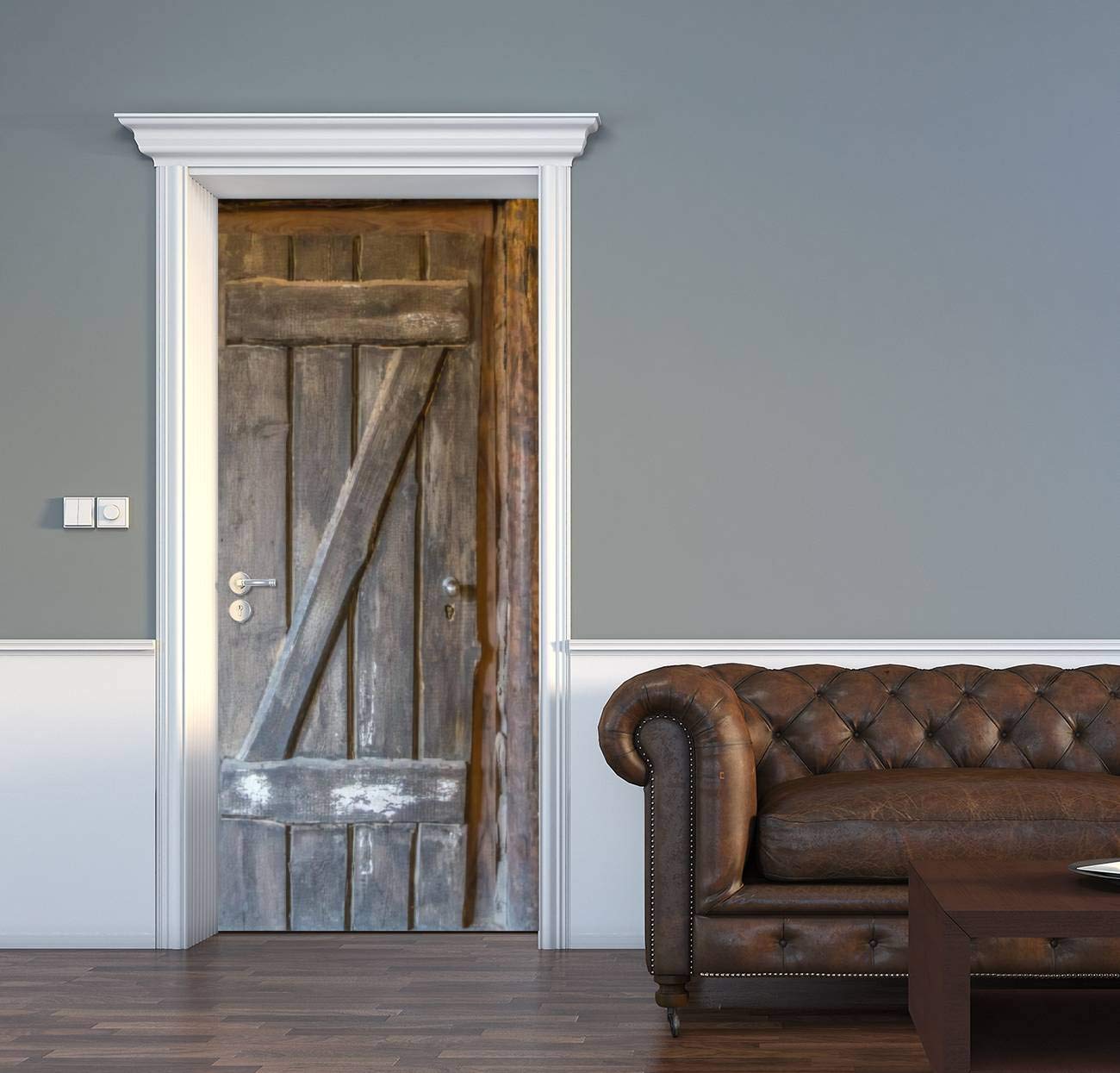 3D Door Decal Old Wooden barn Door Door Stickers Removable Adhesive PVC Door Wall Mural Door Wallpaper Door Art for Home Decor 30.3" W x 78.7" H