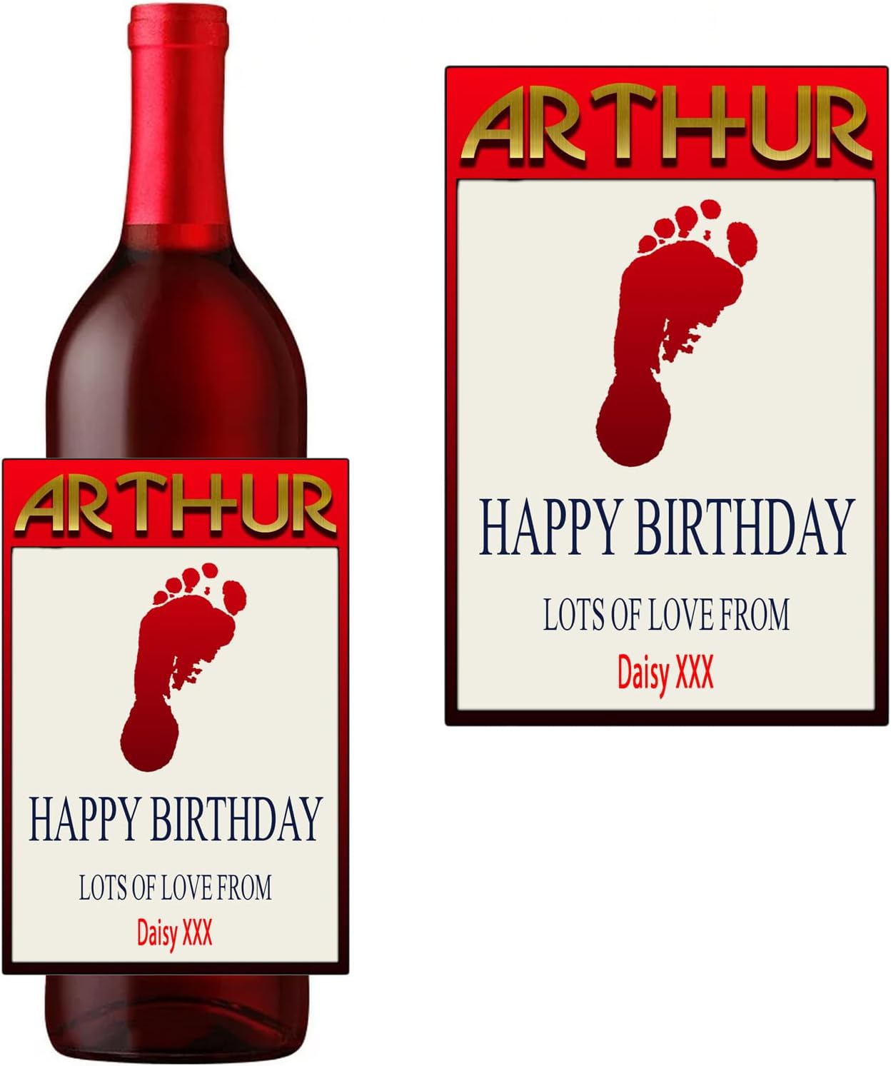 Personalised Customized Red Bottle Label Sticker Barefoot Moscato Birthday Anniversary Xmas