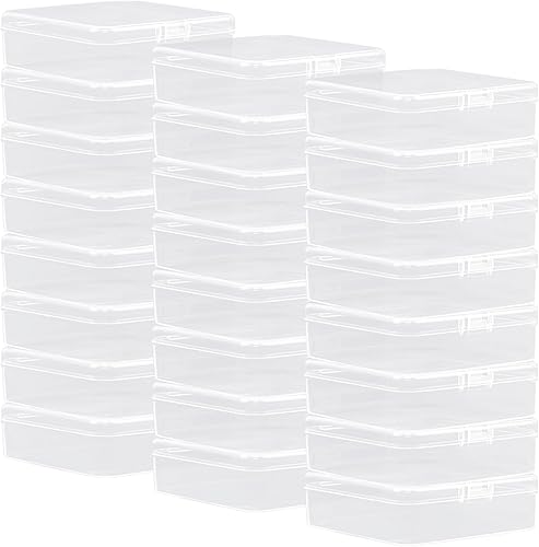Rocutus Paquete de 24 recipientes pequeños de plástico transparente con tapas, caja de almacenamiento de cuentas con tapa con bisagras para cuentas,