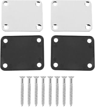 2 Pcs Guitar Metal Neck Plates with Plastic Mat for Strat Tele Style Electric Guitar Replacement, Chrome