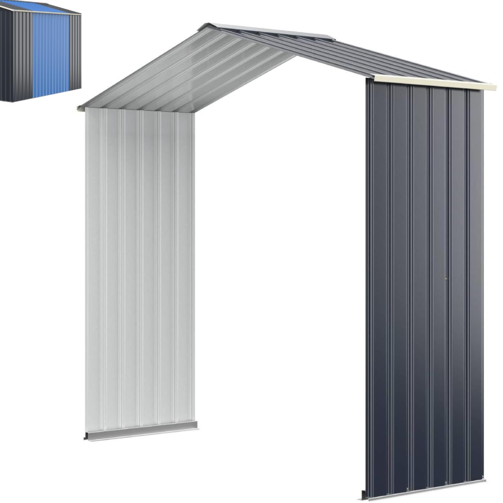 GiantexUK 7x4FT/9x6FT Metal Garden Shed and Extension Kit, Outdoor Galvanized Storage House with 4 Vents & Lockable Sliding Doors, Slope Roof Utility Shed Building (7x4FT Shed Extension Kit)