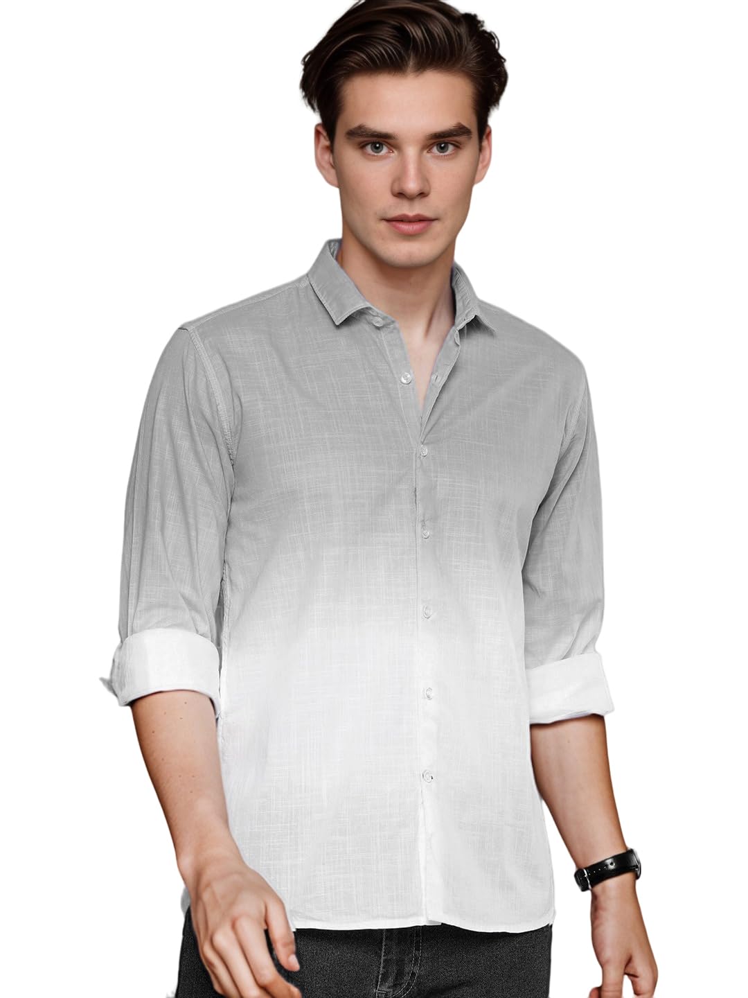 IndoPrimo Men's Cotton Full Sleeve Shirt (Grey, X-Large) - Image 1
