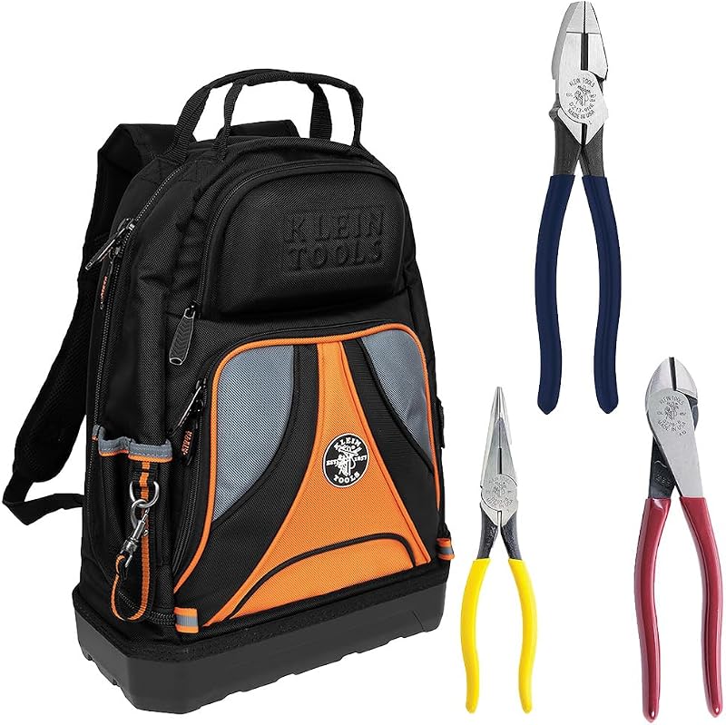 80120 Backpack and Pliers Kit with Backpack, Long Nose, Diagonal Cut, and Side Cut Pliers, 4-Piece