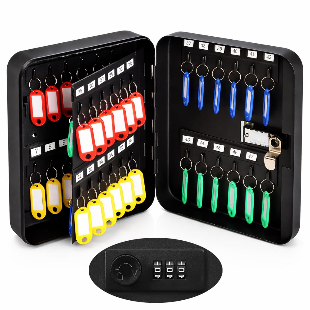 STORE 2508 48 Key Capacity Wall Mounted Key Cabinet with Combination Lock | Heavy Duty Steel Key Storage Box with Hooks & Tags | Secure Organizer for Home Office Hotel Garage-picture-23
