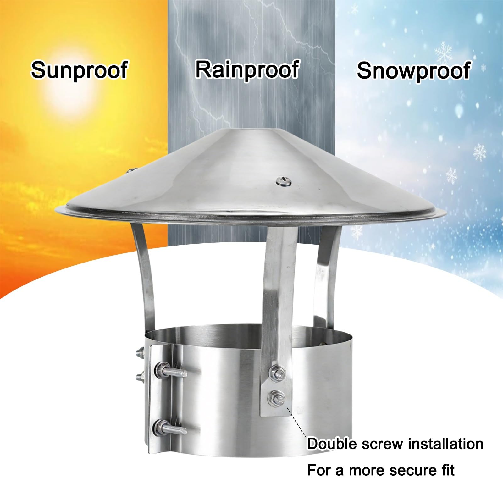 75 100 160 200 240 315mm Sombrerete Chimenea de Acero Inoxidable 304, Tapas Extractor Humos Chimenea, Redondo Tapa de Lluvia, Sombrero de Ventilación de Techo, para Tubo de Estufa(220mm/8.7in)