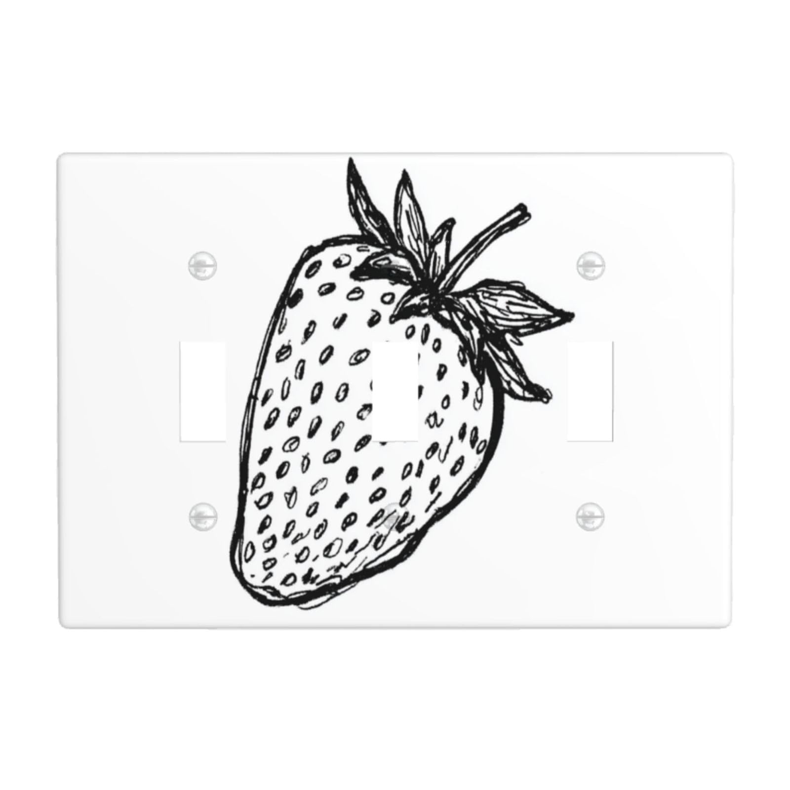 Hand-Drawn Strawberry Black Lines Abstract Light Switch Covers 3 Gang Triple Toggle Wall Plate Switchplate Electrical Faceplate for Bathroom Kitchen Bedroom Decor