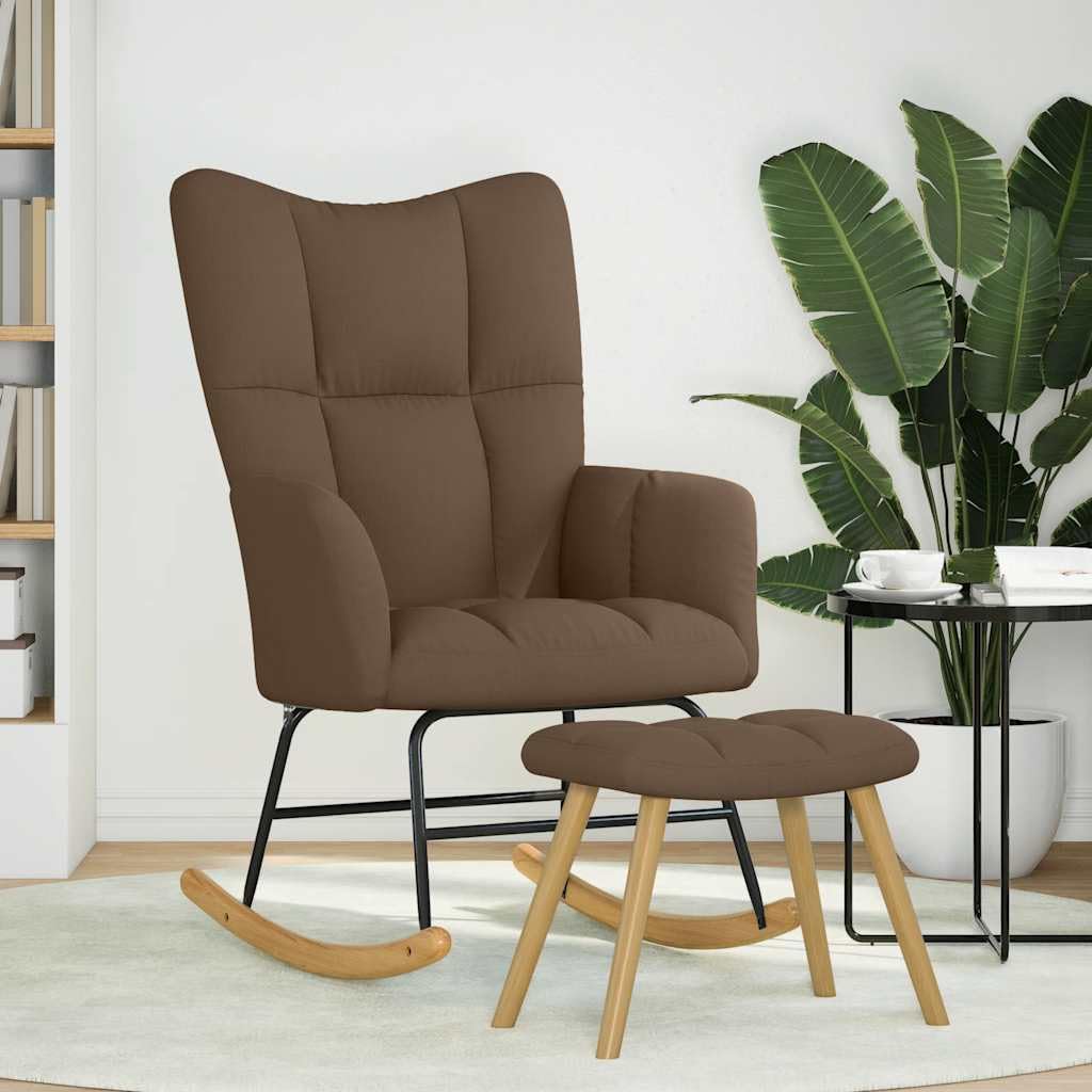 Mecedora con reposapiés de tela marrón, sillón de lactancia, sillón mecedora, sillón de lectura, silla de relax, sillón moderno para salón, dormitorio, jardín, terraza