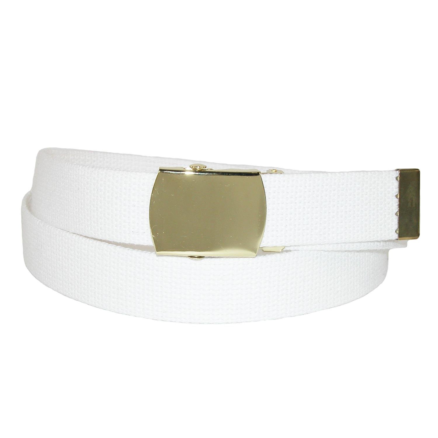 CTM Cotton Adjustable Belt with Brass Buckle, White