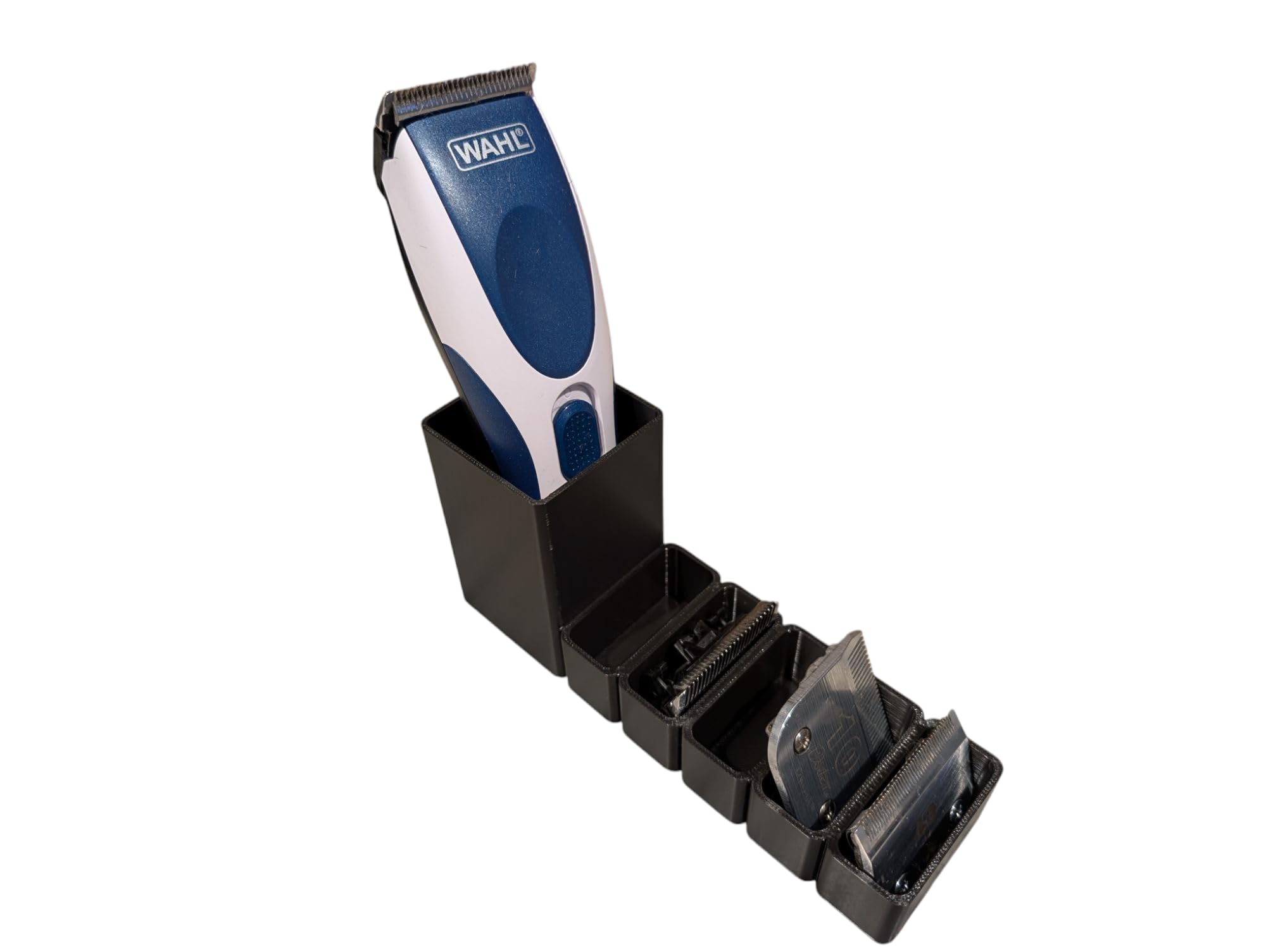 Hair Clipper Organizer, Black Blade Storage Caddy, 6-Compartment Trimmer Attachment Holder