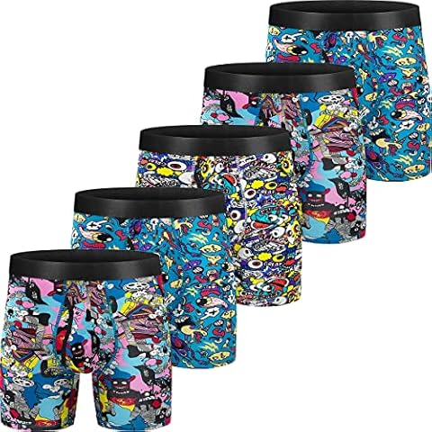 CONKEND Mens Underwear Cotton Boxer Briefs Comfy Breathable 6" Underwear Tagless Wide Waistband Boxer Briefs Multipack, D:cotton-with Fly-5 Pack, large Cover
