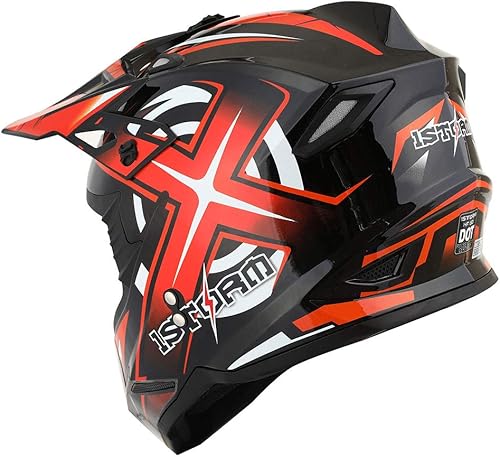 Miniatura 8 de 1Storm Casco de Motocross para Adultos BMX MX ATV Casco de Dirt Bike Estilo de Carreras HF801 + Auriculares Bluetooth para Motocicleta Naranja Sónico