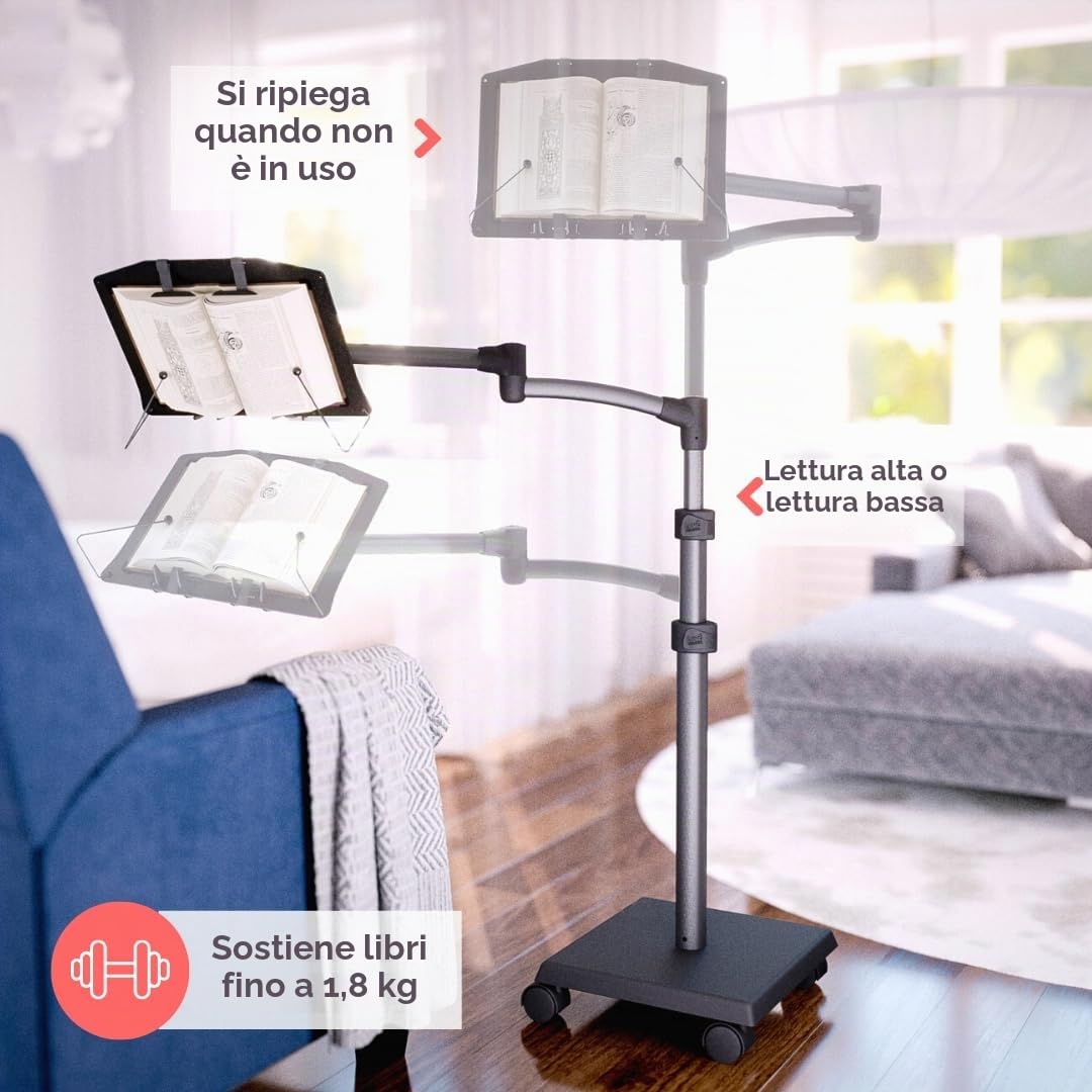 Levo Supporto per libri a mani libere per copertine rigide, libri di cucina, libri di testo, riviste