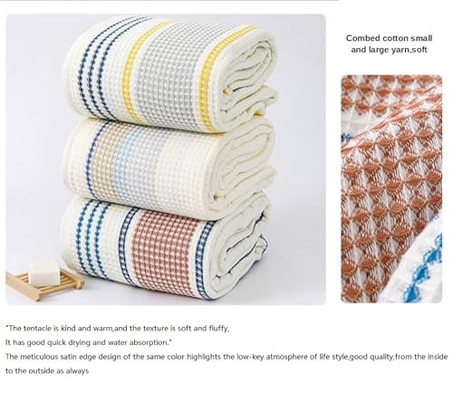 Catholic 100 Percent Cotton Bath Towel Set Striped Waffle Towel For Aldult Child Home Water Absorption Soft Washcloth(White + Yellow) 34X34 Towel 34X74Face Towel 70X140Bath Towel #TOP5