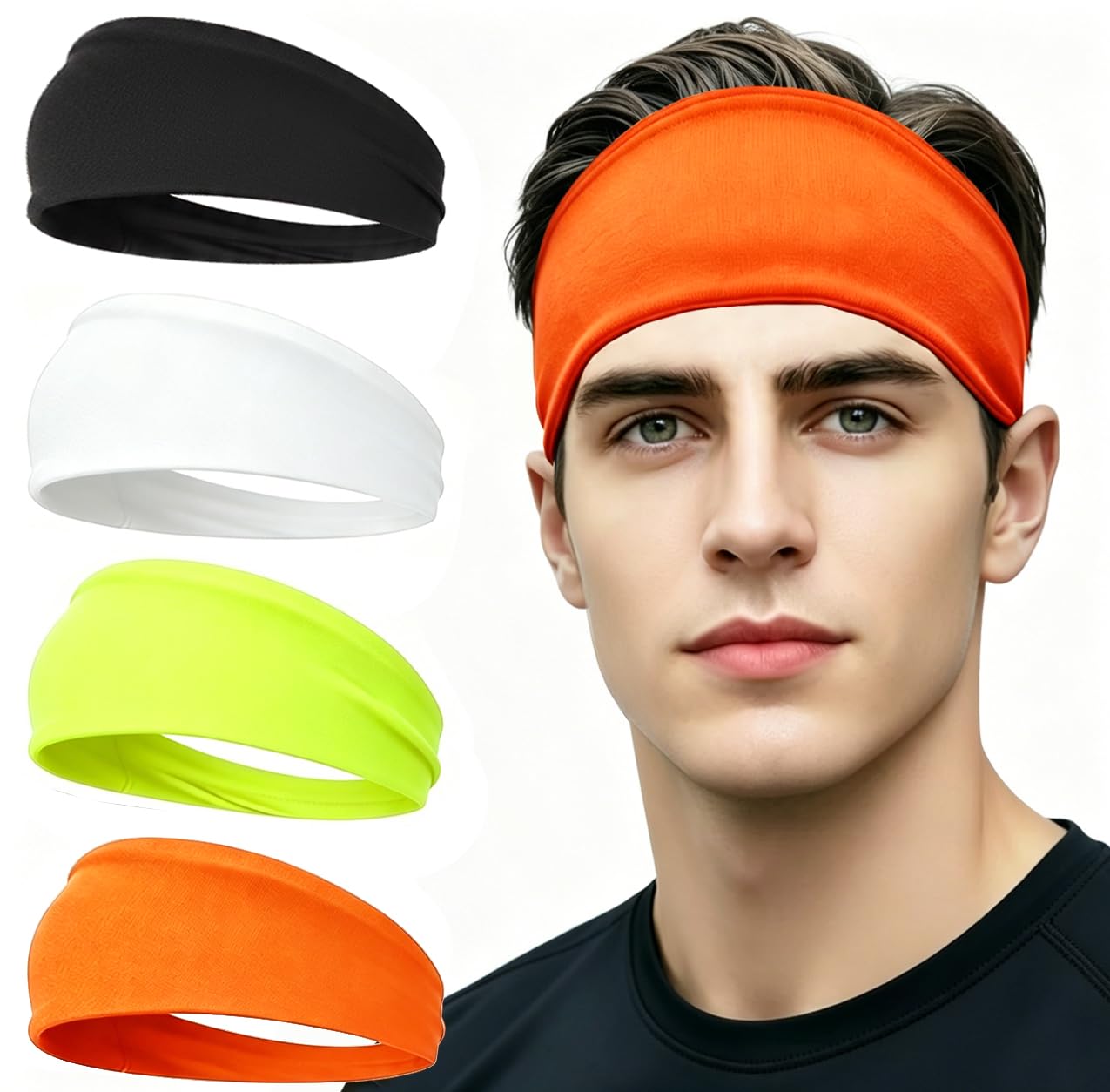 4 pcs Summer Sports Headbands, Stretchy Durable Sweatband Hairbands for Men Women Fitness Pilates Running Yoga