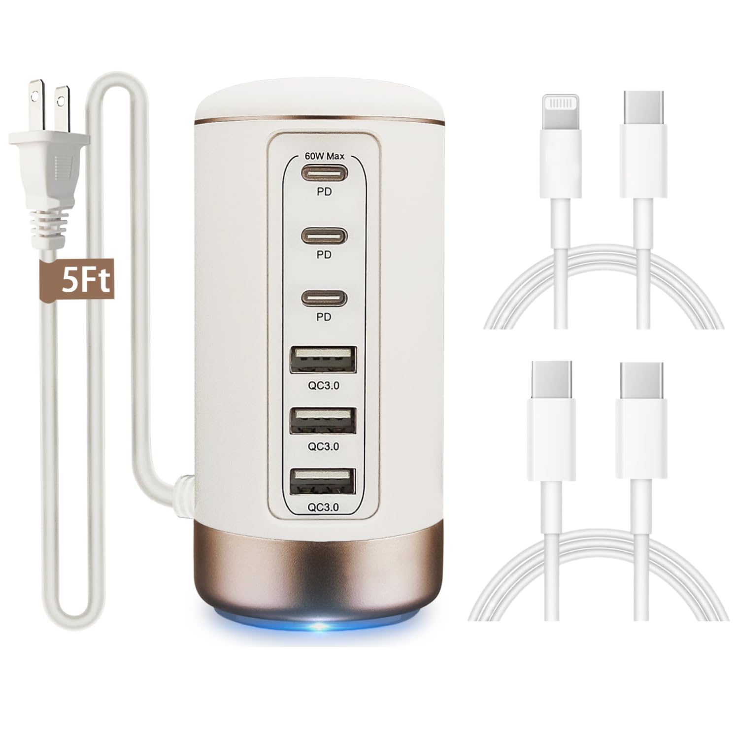 USB C and USB Multiport Tower Charger, 60W Port Charging Hub with  Cables for Multiple Devices – Intelligent Charging Station for Home and  Office