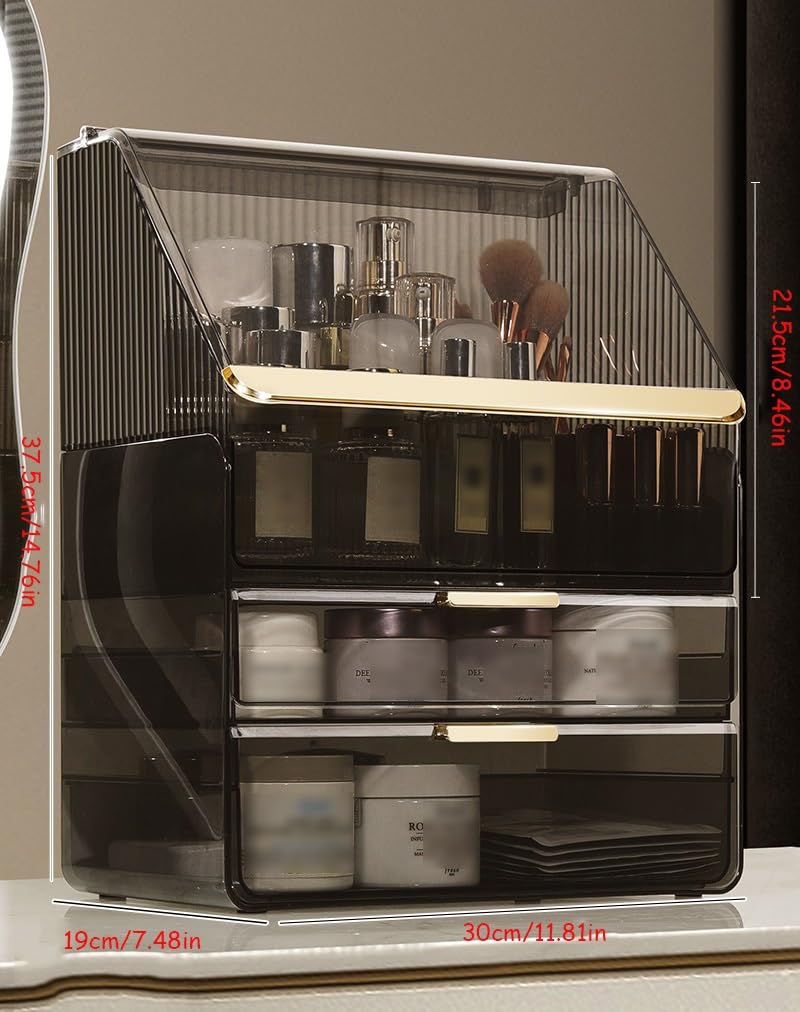 Caja organizadora de maquillaje, vitrinas acrílicas para cosméticos con 2 cajones y caja de almacenamiento de gran capacidad para el cuidado de la piel, organizadores de maquillaje y almacenamiento