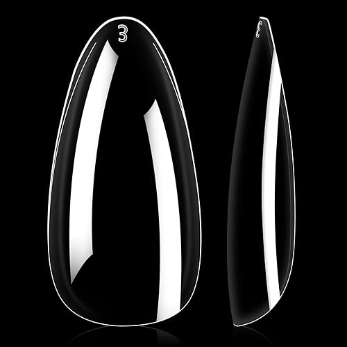 Miniatura 9 de AILLSA Puntas de uñas de almendra, 504 puntas de uñas transparentes, suaves y de cobertura completa, uñas a presión en forma de almendra mediana