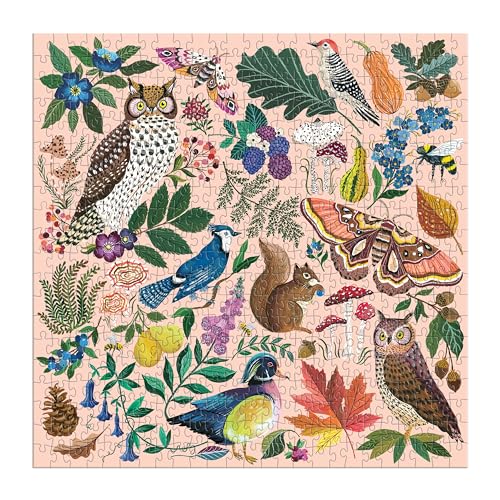 Galison - Rompecabezas Nature in Autumn de 500 piezas para adultos | Ilustrado por Christine De Carvalho, fauna estacional, aves, desafiante, papel reciclado, tamaño terminado 20" x 20" miniatura 2