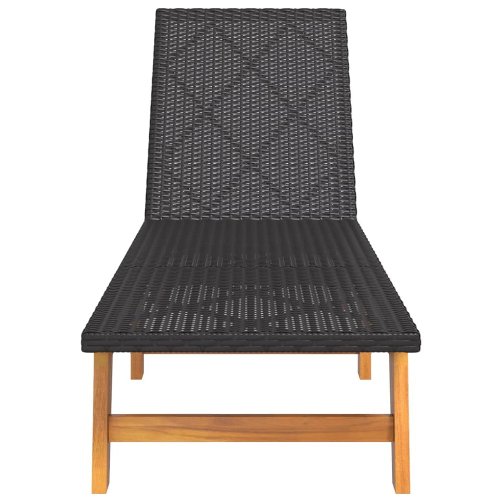 Lettini Prendisole 2 Pezzi, in Polyrattan e Legno Acacia, Schienale Regolabile 4 Posizioni, Sdraio da Giardino, Lettino da Spiaggia, per Piscina e Terrazzo, Colore Nero e Marrone, 200 x 54 x 87 cm