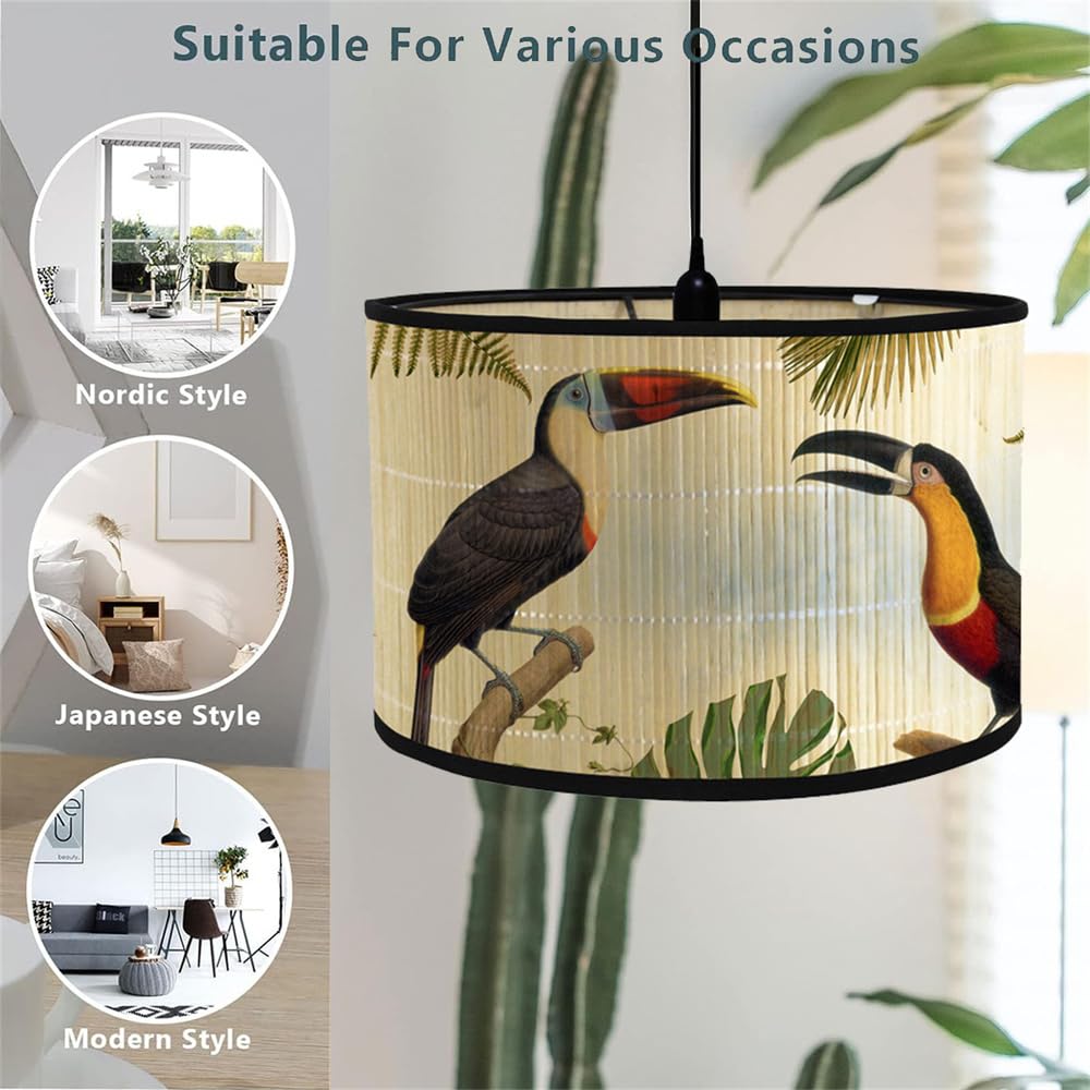 Abat Jour En Bambou Style Vintage Artisanat,Diamètre 30cm Abat-Jour Lampe Tambour Abat Jour Pour Lampe De Table Lampe De Chevet Lampadaire Abats-Jour Lampe Sur Pied (Perroquet Vert