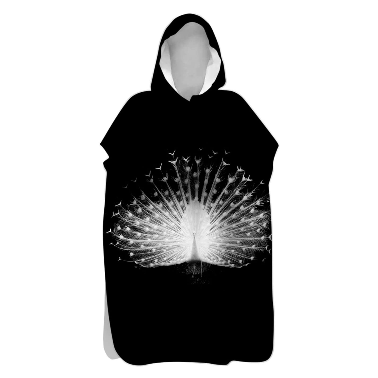 Chickwin Microfibre Changing Robe Towel for Kid Adult Boy, Galaxy Printed Hooded Poncho Swim Beach Towel Light Weight Quick Dry Beach Surfing Swimming Robe (White Peacock,80x145cm)
