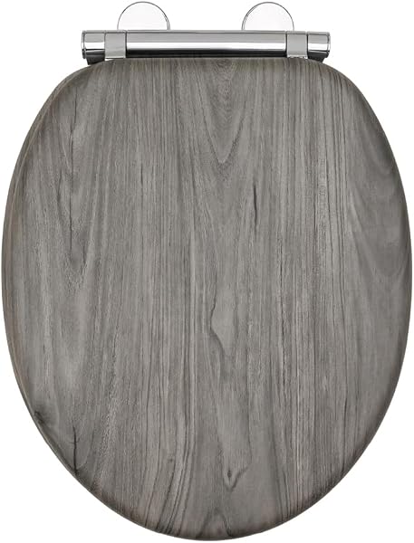 AQUALONA® Luxury Grey Oak Effect Toilet Seat - Soft Close MDF Moulded Wood Seat with Quick Release Button and Durable Hinges - Comfortable, Easy to Clean and Install with Universal Fittings - 1